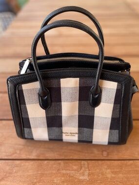 Kate Spade New York Knott Gingham Mini Black & Cream Check Leather-Trim Satchel